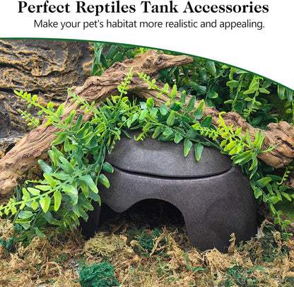 VCEPJH 2 Pack Reptile Wood Branches, Snake Climbing Branch Natural Bearded Dragon Log and 4 Pcs Reptile Plants, Climbing Wood Branch Terrarium Hanging Fake Plant Leaves for Snake Leopard Gecko Lizard