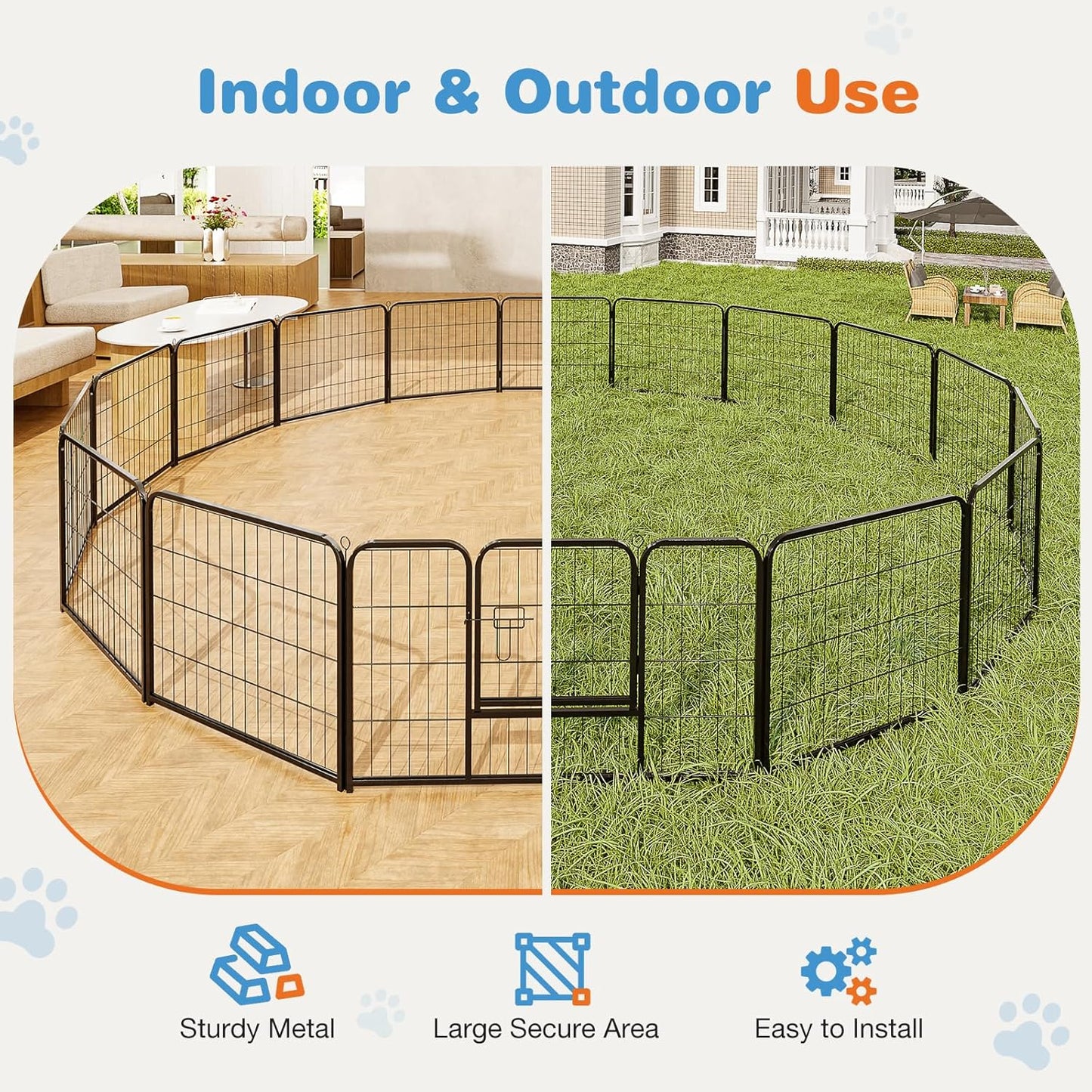 40" 16-Panel Dog Playpen, Metal Exercise Pen with Door for Indoor Outdoor, Heavy Duty Pet Fence for Puppy Small Medium Large Dogs, Rabbits, Camping Yard Garden