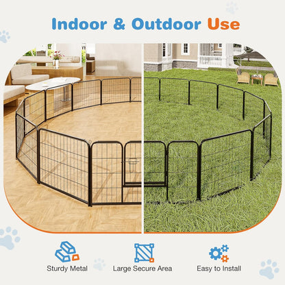 40" 16-Panel Dog Playpen, Metal Exercise Pen with Door for Indoor Outdoor, Heavy Duty Pet Fence for Puppy Small Medium Large Dogs, Rabbits, Camping Yard Garden