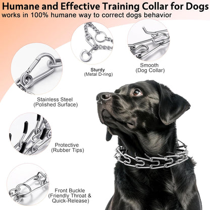 Stainless Steel Dog Training Collar, Quick Release Buckle, Adjustable Collar for Large Medium Small Dogs (Silver, XL Neck Girth 14.5"-21.5")