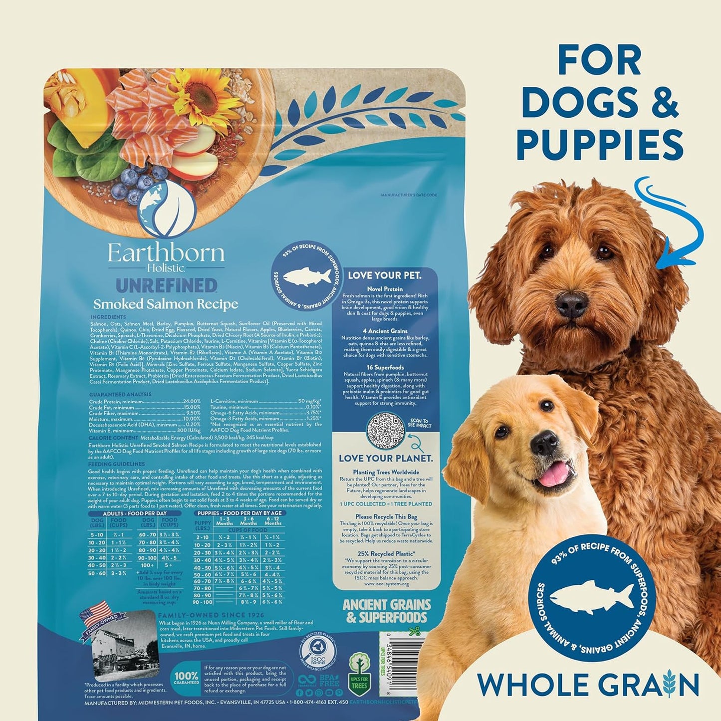 Earthborn Holistic Unrefined Smoked Salmon Recipe with Ancient Grains & Superfoods Dry Food for Dogs and Puppies (4 lb. Bag)