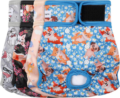 4 Pack Reusable Female Dog Diaper, Highly Absorbent Doggie Diapers for Female Dogs, Dog Diaper X-Large, Bulldog