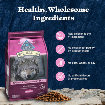 Blue Buffalo Wilderness Natural High-Protein Dry Food for Small Breed Adult Dogs, Chicken Recipe, 13-lb Bag