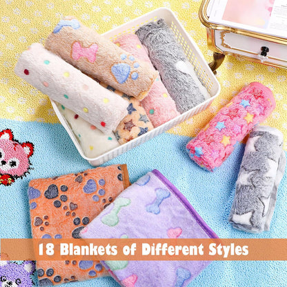 Chumia 18 Pcs Fleece Pet Blanket Soft Warm Sleep Mat Fluffy Cute Puppy Supplies Paw Bone Star Elephant Dot Heart Print Design Bed Blankets for Dog Cat Kitten Animals (41 x 30 Inch,Sweet)