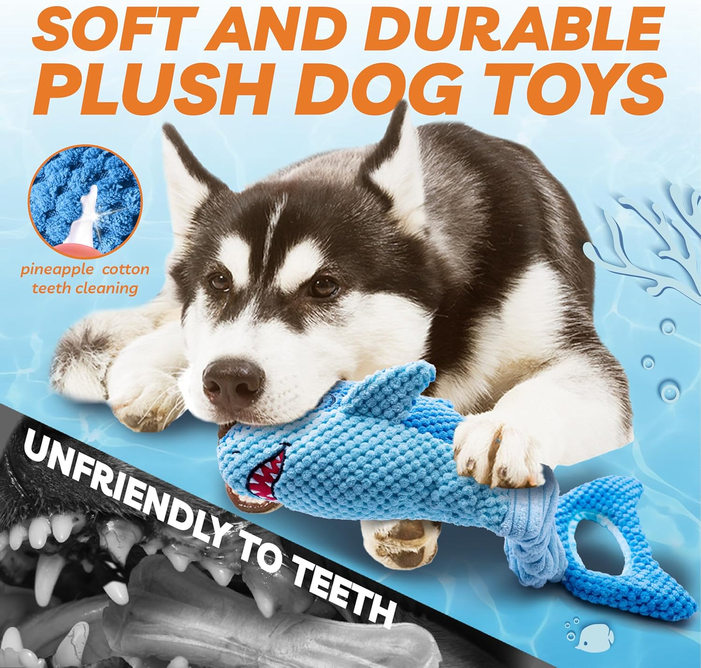 Dog Toys for Large Dogs, Squeaky Dog Toys for Aggressive Chewers, Plush Dog Chew Toys for Teething, Interactive Shark Dog Toys to Keep Them Busy Tug Of War Puppy Toys for Small,Medium,Large Breeds
