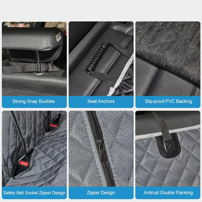 Grey Dog Car Seat Cover for Back Seat,Non-Stick Fur,Pet-Friendly and Waterproof - Universal Fit Interior Protector for Auto, Van, SUV - Ideal for Kids and Pets