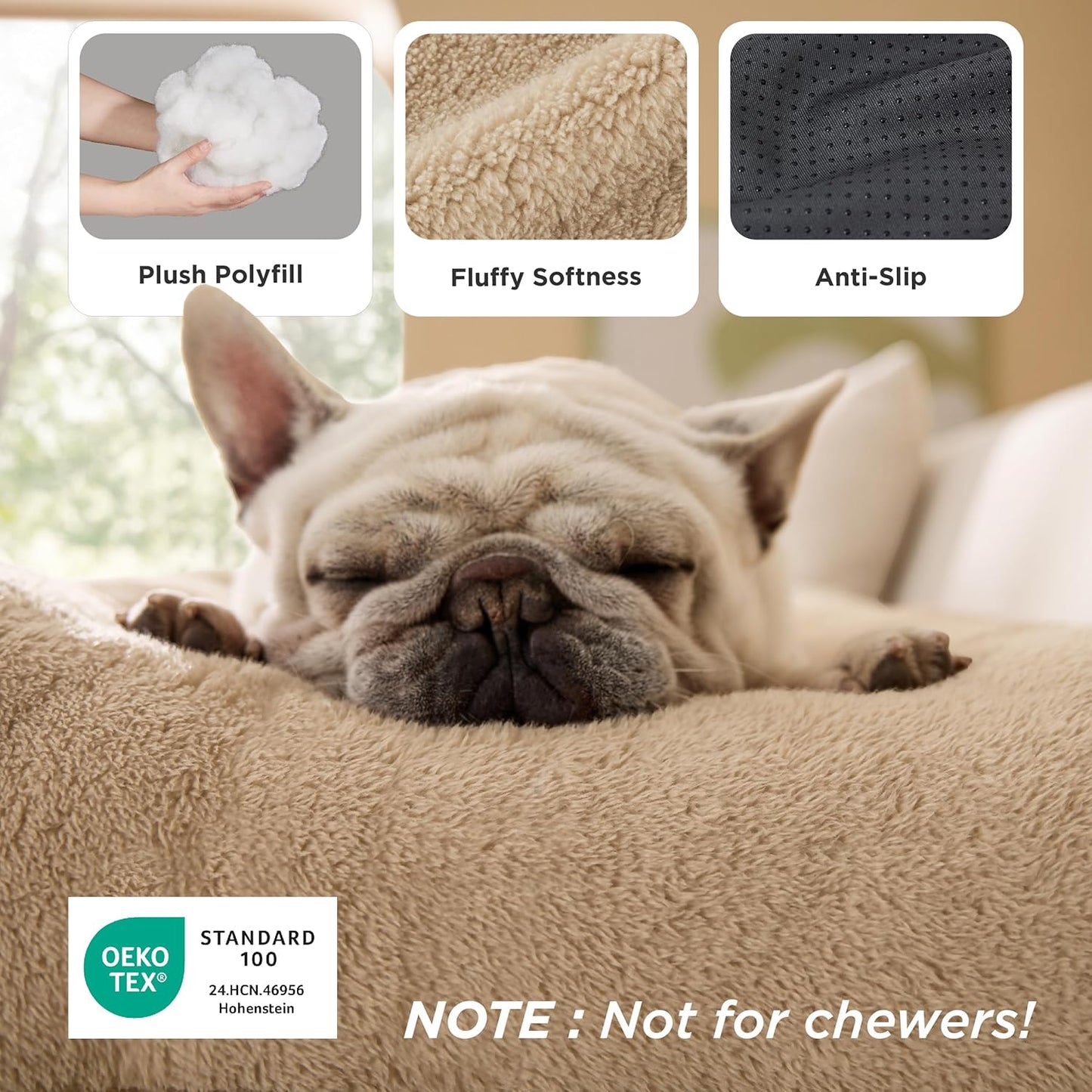 Bedsure Washable XXL Dog Bed for Crate, Giant Comfort Fluffy Plush Pet Pillow Bed Kennel Pad with Non-Slip Bottom, Machine Washable Pet Sleeping Mat for Jumbo, 47"x29", Brown