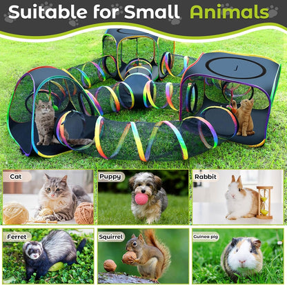 CypherX Outdoor Rainbow Cat Enclosure, 7 in 1 Portable Cat Tents for Outside Cage Free Outside Pet Enclosure Cat Tunnel Outdoor Playground for Indoor Cats and Small Animals