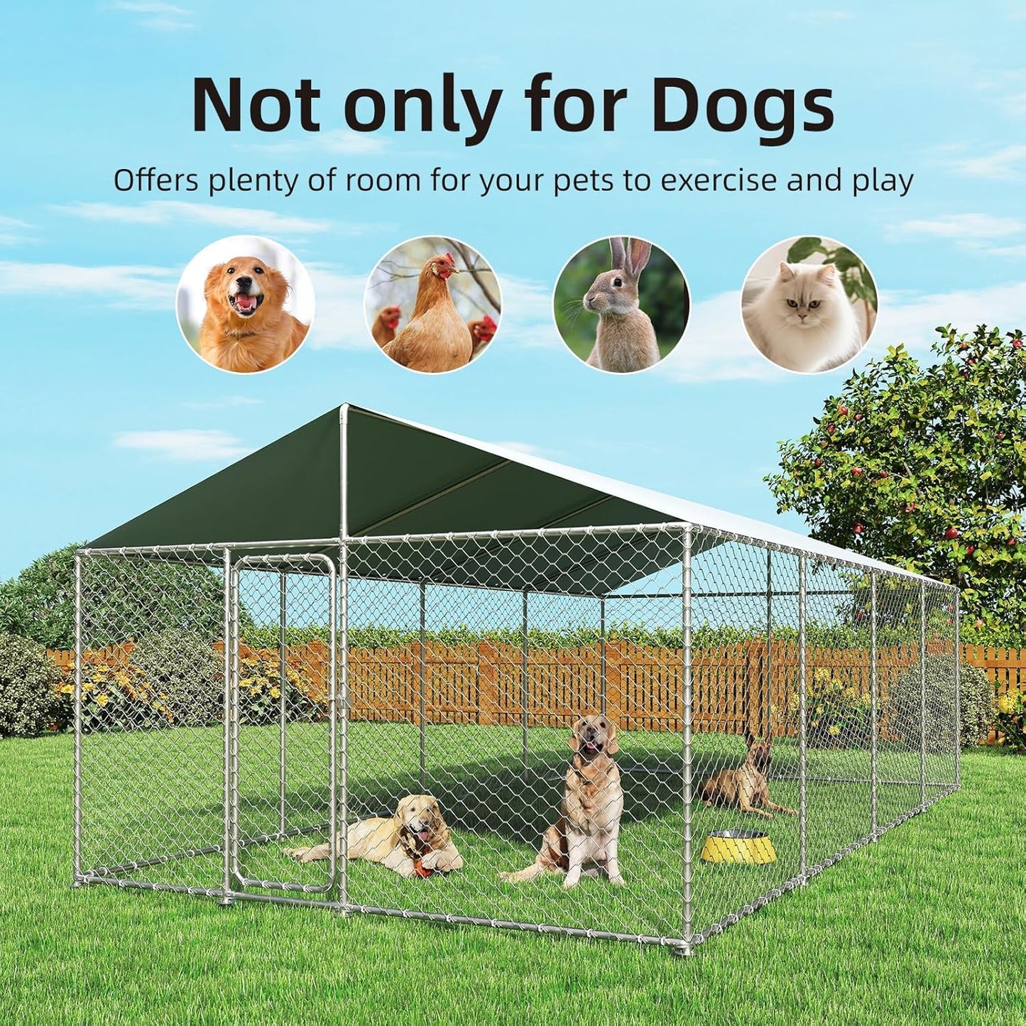 20x10 FT Outdoor Dog Kennel Outside with Metal Large Dog Gate, Outdoor Dog Pens with Roof, Heavy Duty Dog Enclosures for Backyard Farm Use (240x120x84)