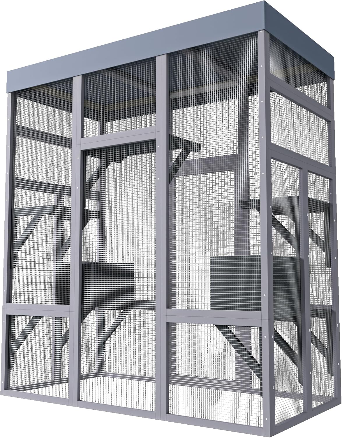 Outdoor Cat House Big Catio Wooden Cat Shelter Enclosure with Platforms,Upgrade Waterproof Cover,Rust-Proof Metal Wire,Cat Cage Playpen for Patio or Backyard,62.6",Grey