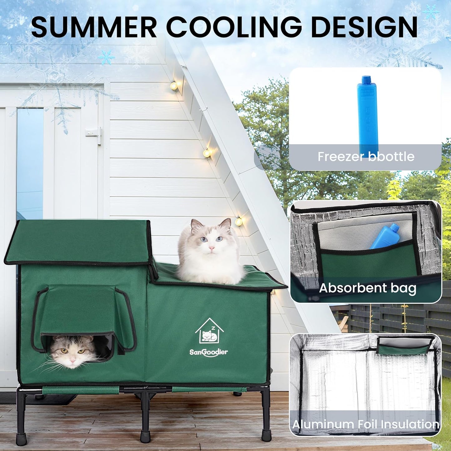 Cat Houses for Outdoor Cats, Outdoor Cat House Weatherproof with Insulation Layer for Warm, Foldable Cat Shelter, Cave Beds for Pets Up to 55lbs for Garden, Patio, or Backyard (Green-L)