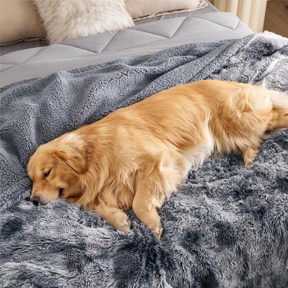Bedsure Waterproof Dog Blankets for Large Dogs - Cat Blanket for Bed Couch Protector Washable Long Faux Fur, Calming Soft Reversible Throw Furniture Protection for Puppy Pet, 60"x80", Tie-dye Grey