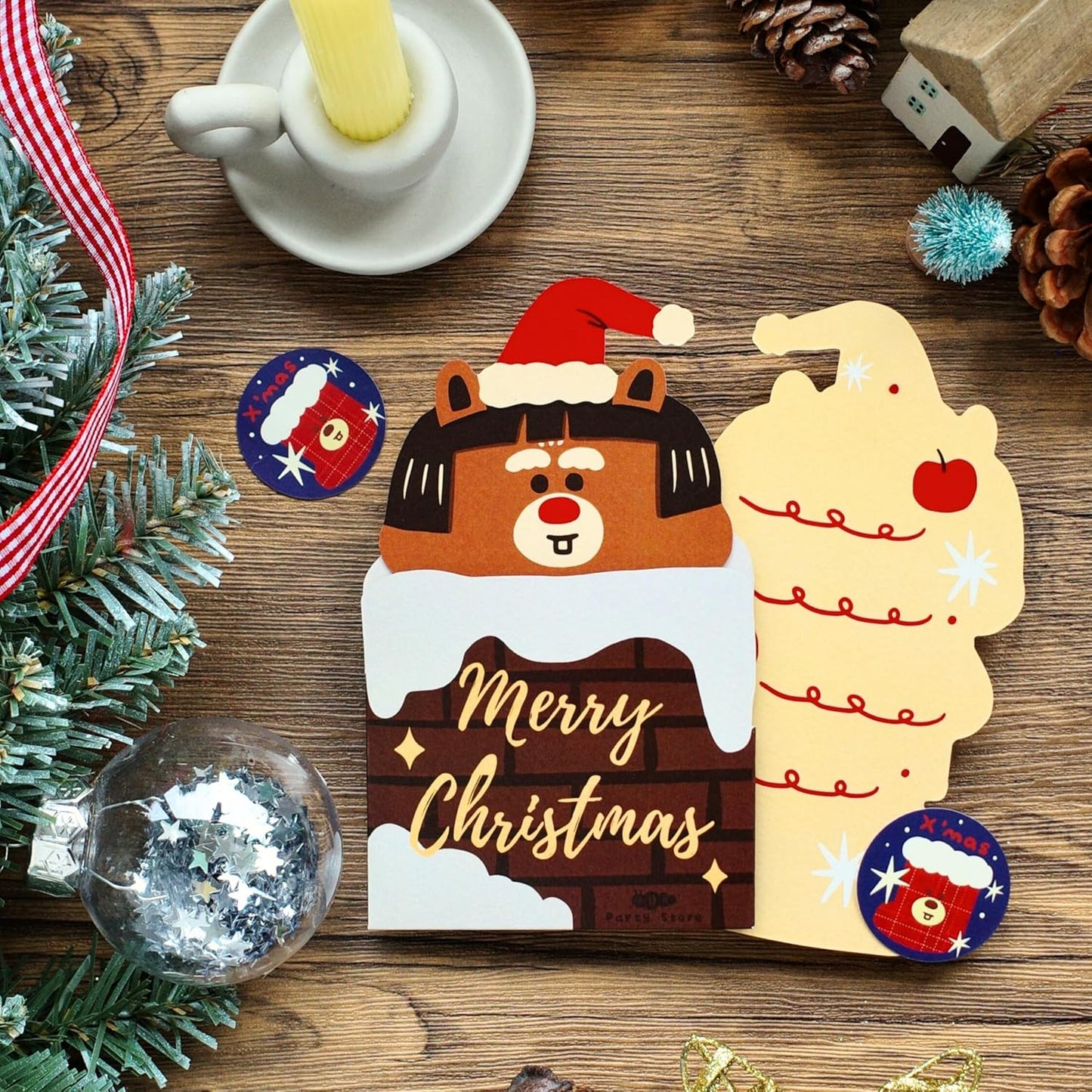 Dog Poop Bag Holder for Leash with Waste Bags and Keychain Clip & A Christmas Greeting Card