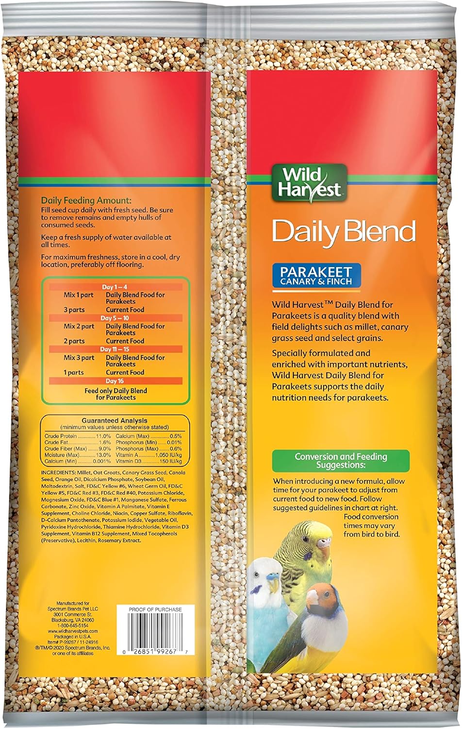 Wild Harvest Daily Blend Nutrition Diet For Parakeet, Canary And Finch 10 Pounds