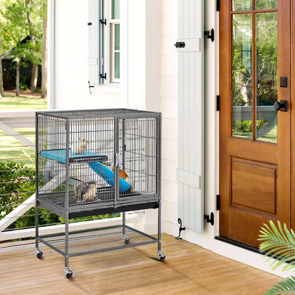 Yaheetech Metal Rolling Cage for Adult Rats/Ferrets/Chinchillas Small Animal Cage w/Removable Ramp & Platform Black