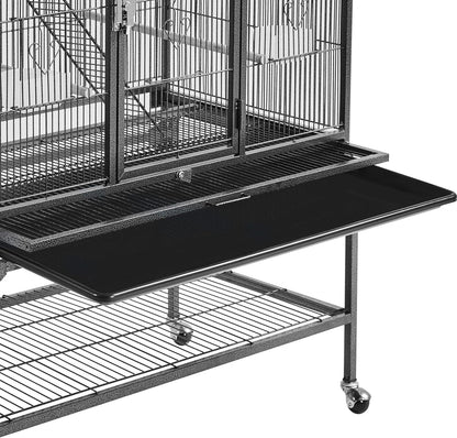Yaheetech 69-Inch Extra Large Wrought Iron 3 Levels Ferret Chinchilla Sugar Glider Squirrel Small Animal Cage with Cross Shelves and Ladders, Black
