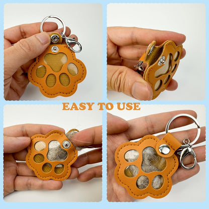 3 Pcs Pet Paw Keychain – Refillable Leather Paw Print Keepsake for Dog or Cat Hair, Transparent Pet Memorial Keychain with Compartment, Sympathy Gift for Pet Lovers, Fur Animal Ornaments Paw Shaped