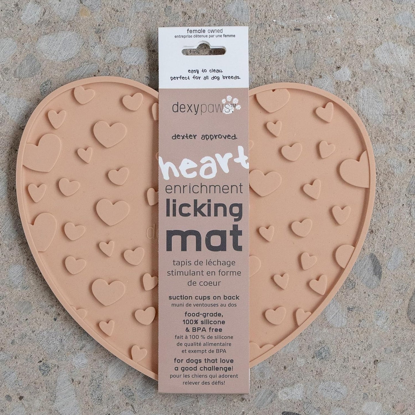 Enrichment Lick Mat: Blush Pink Heart - Grooved Silicone Dog Feeding Dish, Spread Food Or Treats onto The Mat, Pet Soothing, Suction Back