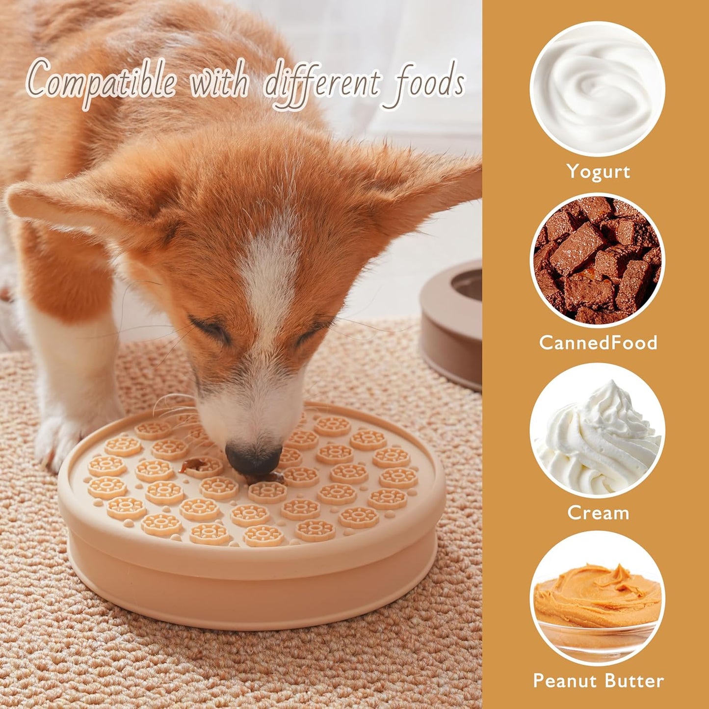 2 Pcs Multifunctional Silicone Dog Lick Bowl with Lick Mat and Dog Treat Molds Slow Feeder Dog Bowls BPA-Free Silicone Freeze Bowl for Pets, Choking Prevent, Anxiety Relief (Morandi Beige)