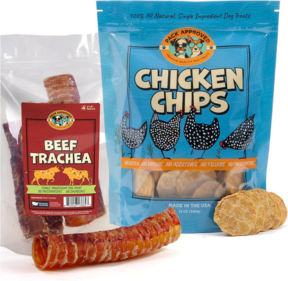 High Protein Single Ingredient Dog Treats Bundle - Chicken Chips & Beef Trachea
