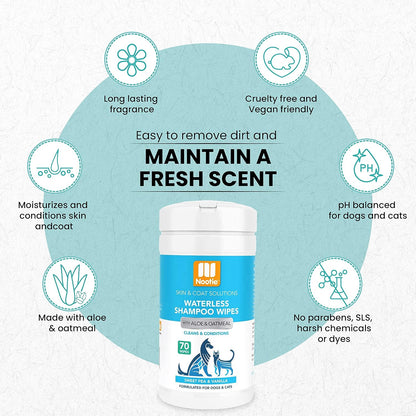 Nootie Waterless Shampoo Wipes for Dogs & Cats - Value Pack, 210 Count - Long Lasting Sweet Pea Vanilla Fragrance - Sold in Over 10,000 Vet Clinics and Pet Stores Worldwide, Made in USA