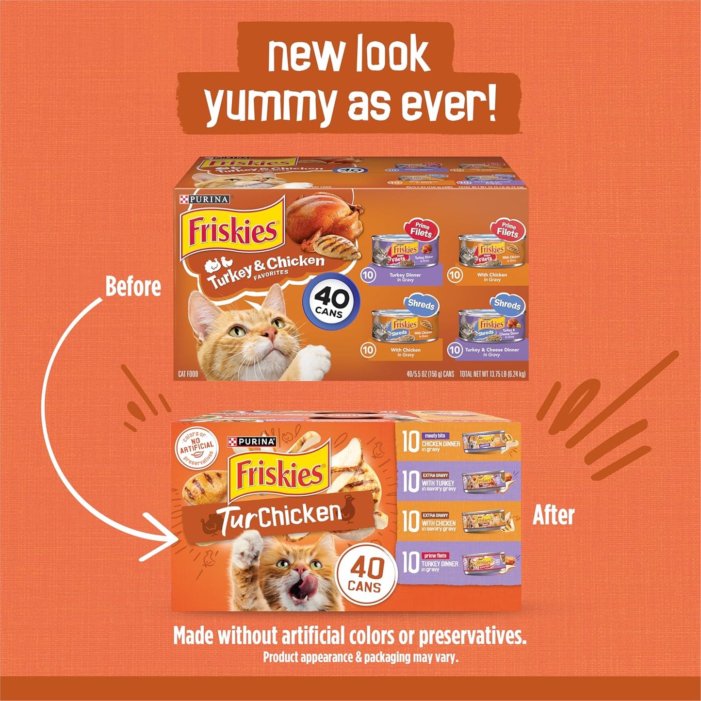 Purina Friskies Wet Cat Food Gravy Variety Pack, TurChicken Extra Gravy Chunky, Meaty Bits and Prime Filets - (Pack of 80) 5.5 oz. Cans