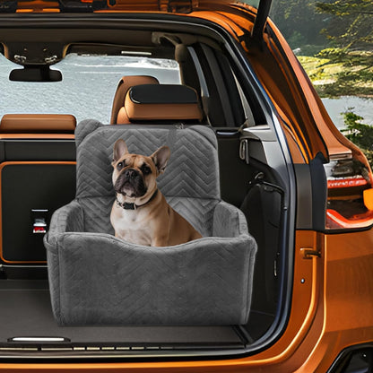 Dog Car Seat Booster with Waterproof Cover, Memory Foam, Small/Medium Dog Bed for Car Back Seat for Travel, 2 Safety Belt