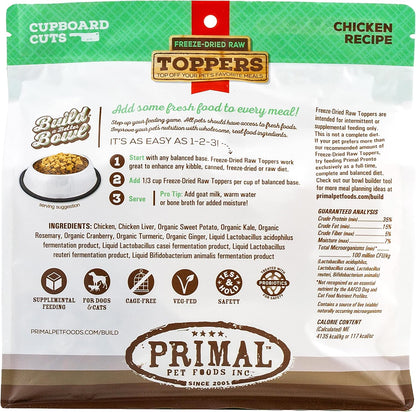 Primal Dog Food Toppers & Cat Food Toppers, Cupboard Cuts, Grain Free Meal Mixers with Probiotics, Raw Freeze Dried Dog Treats & Cat Treats, Great for Training, (Chicken, 18 oz)
