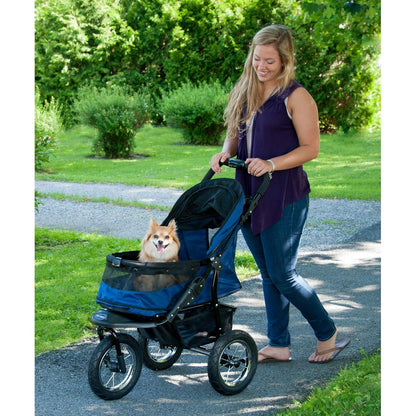 Pet Gear No-Zip Jogger Pet Stroller for Cats/Dogs, Zipperless Entry, Airless Tires, Easy One-Hand Fold, Cup Holder + Storage Basket, Navy