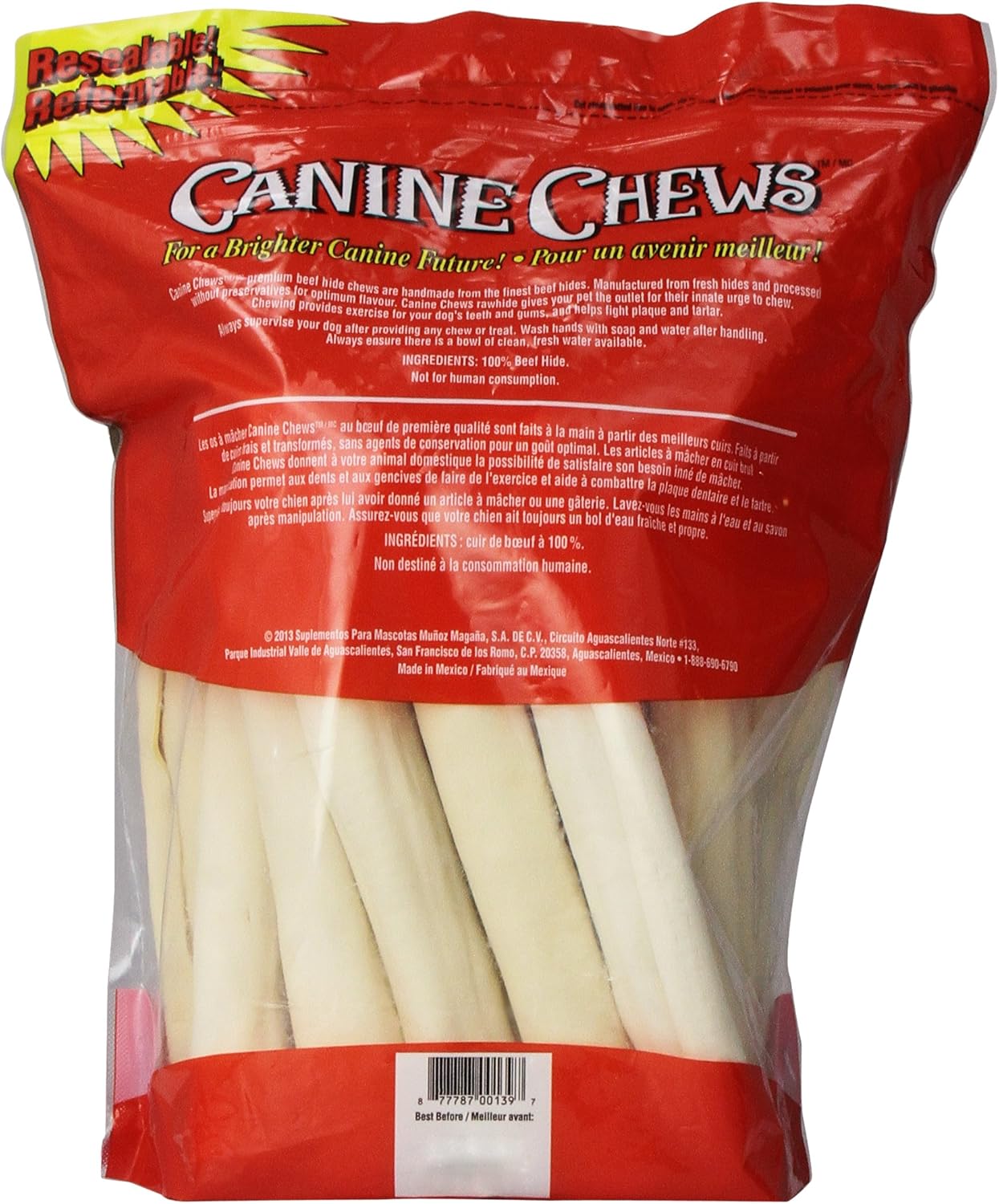 Canine Chews 10-11" Rawhide Bones for Large Dogs, Durable USA Beefhide Dog Rawhide Chews, Retriever Rolls 20 Pack (5 lbs)