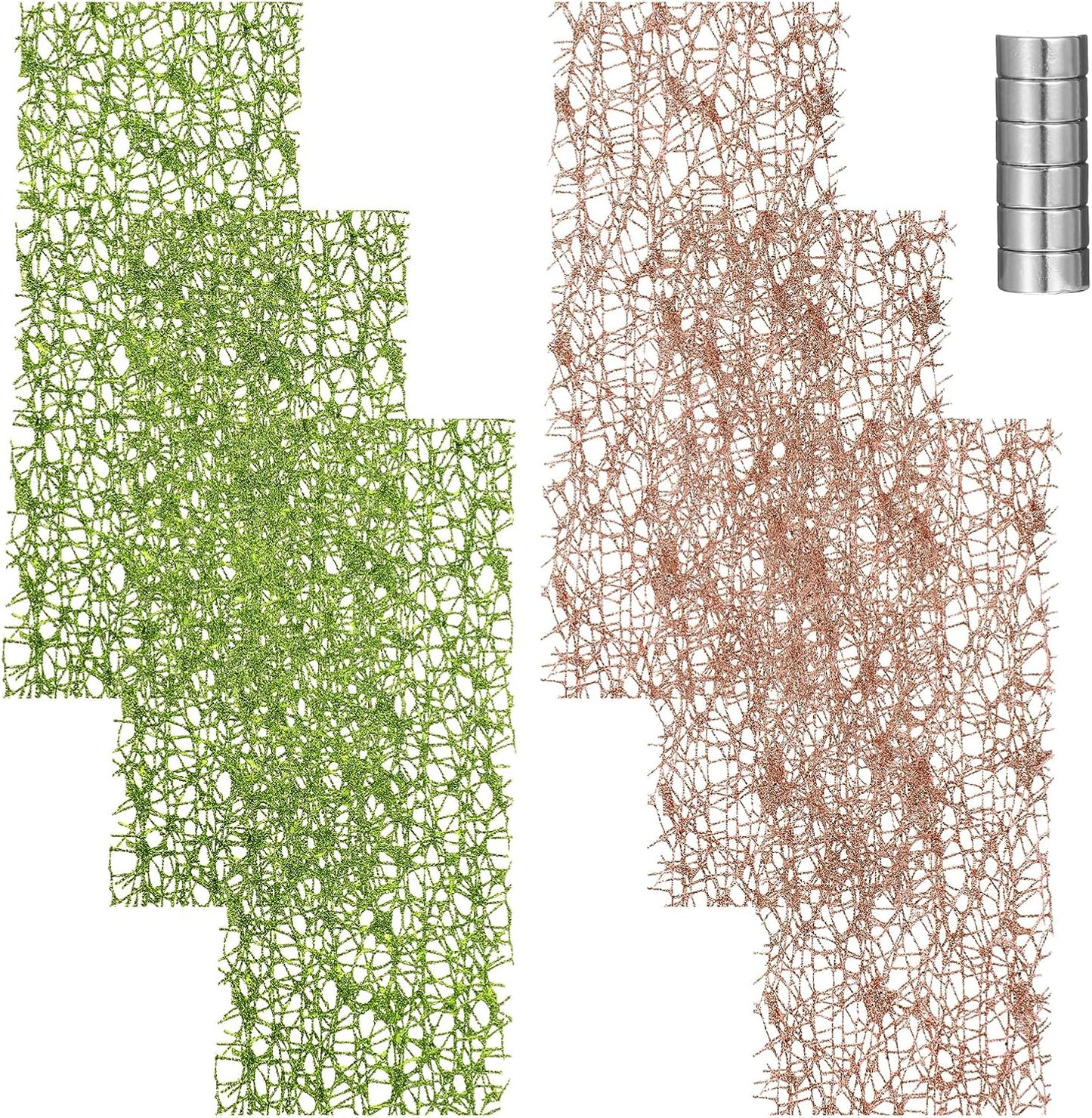 6Pcs Jumping Spider Habitat Accessories Enclosure Decor Spider Webbed Moss Ribbon with Magnets Climbing and Feeding Platforms Kit Green Brown