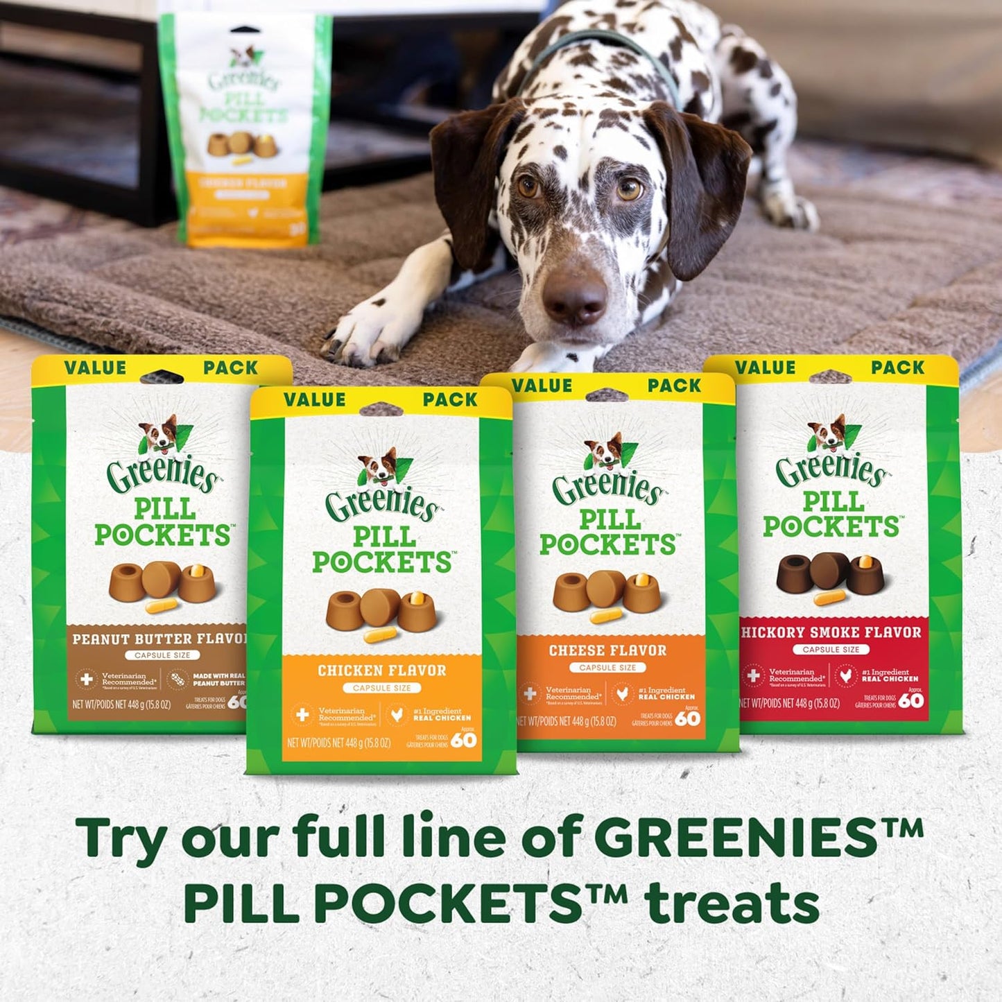 Greenies Pill Pockets for Dogs Large Size, Soft Dog Treats, with Real Peanut Butter, 15.8 oz. Pouch (60 Treats)
