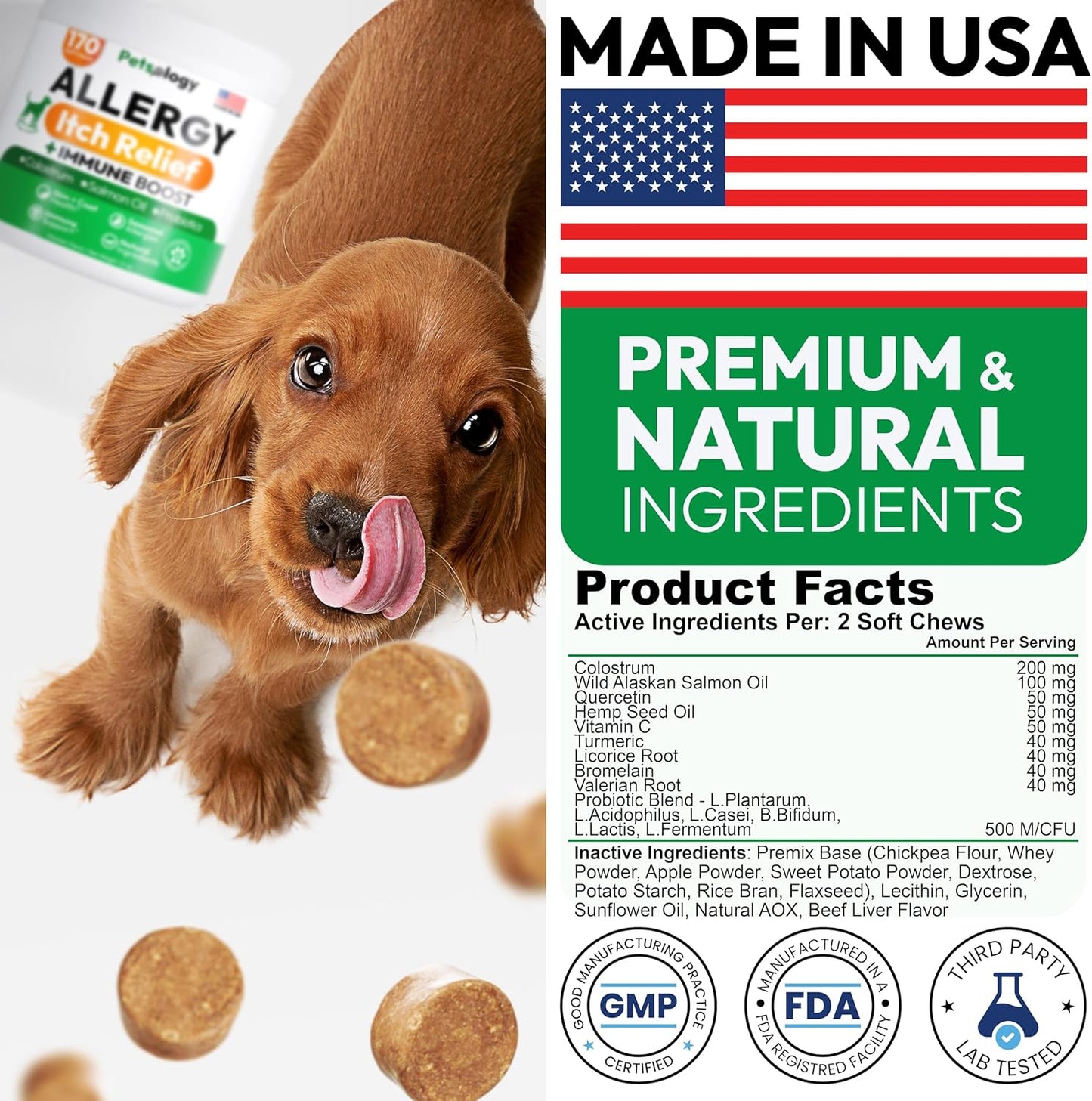 Dog Allergy Relief Chews - 170 Dog Allergy Chews - Itch Relief for Dogs - Omega 3 Fish Oil, Probiotics For Itchy Skin & Hot Spots Allergies, Paw Licking, Dry Skin & Coat Supplement - Beef Liver Flavor
