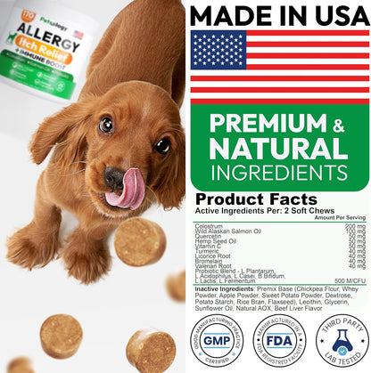 Dog Allergy Relief Chews - 170 Dog Allergy Chews - Itch Relief for Dogs - Omega 3 Fish Oil, Probiotics For Itchy Skin & Hot Spots Allergies, Paw Licking, Dry Skin & Coat Supplement - Beef Liver Flavor