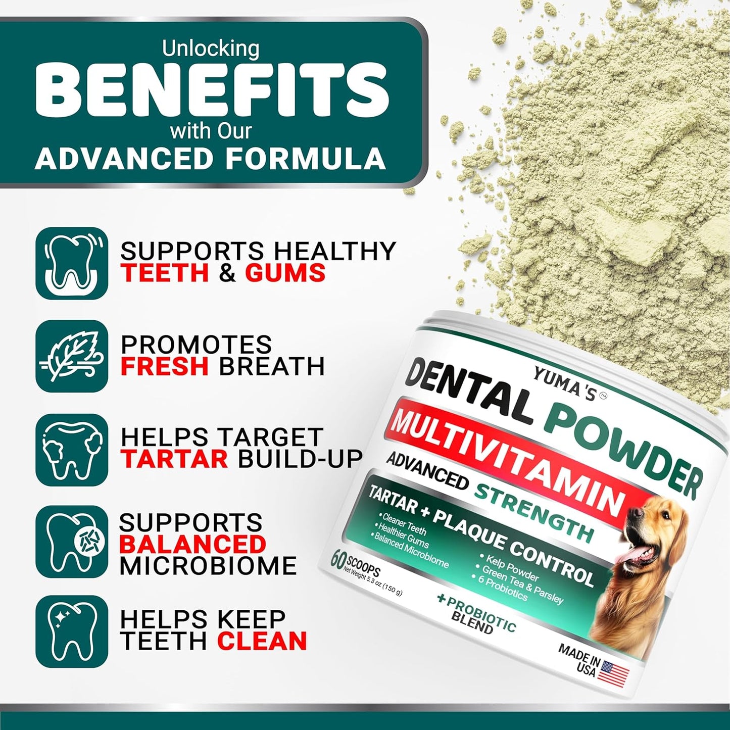 Advanced Dog Dental Powder, Breath Freshener with Multivitamin, Dog Teeth Cleaning, Bad Breath & Tartar and Plaque Off Remover for Dogs Probiotics lab co, Pet Oral Care - Vitamins and Supplements