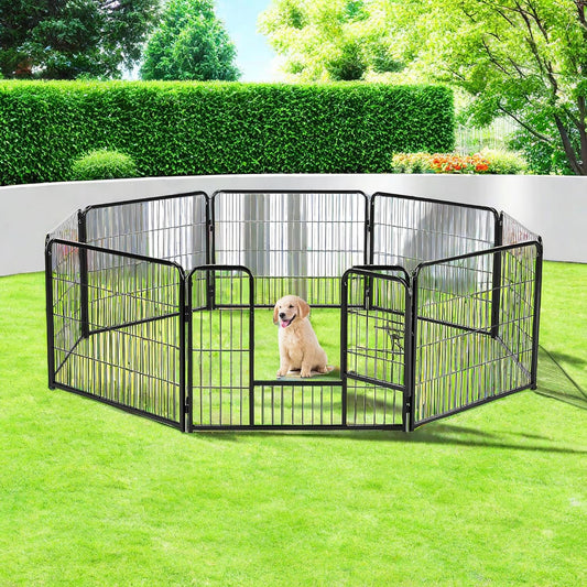Portable Metal Dog Playpen, 8 Panels, 31" W x 32" H, Black, Modern Style, Secure Lock, Easy Setup, Ideal for Small, Medium, Large Dogs, Puppies, Bunnies, Indoors/Outdoors