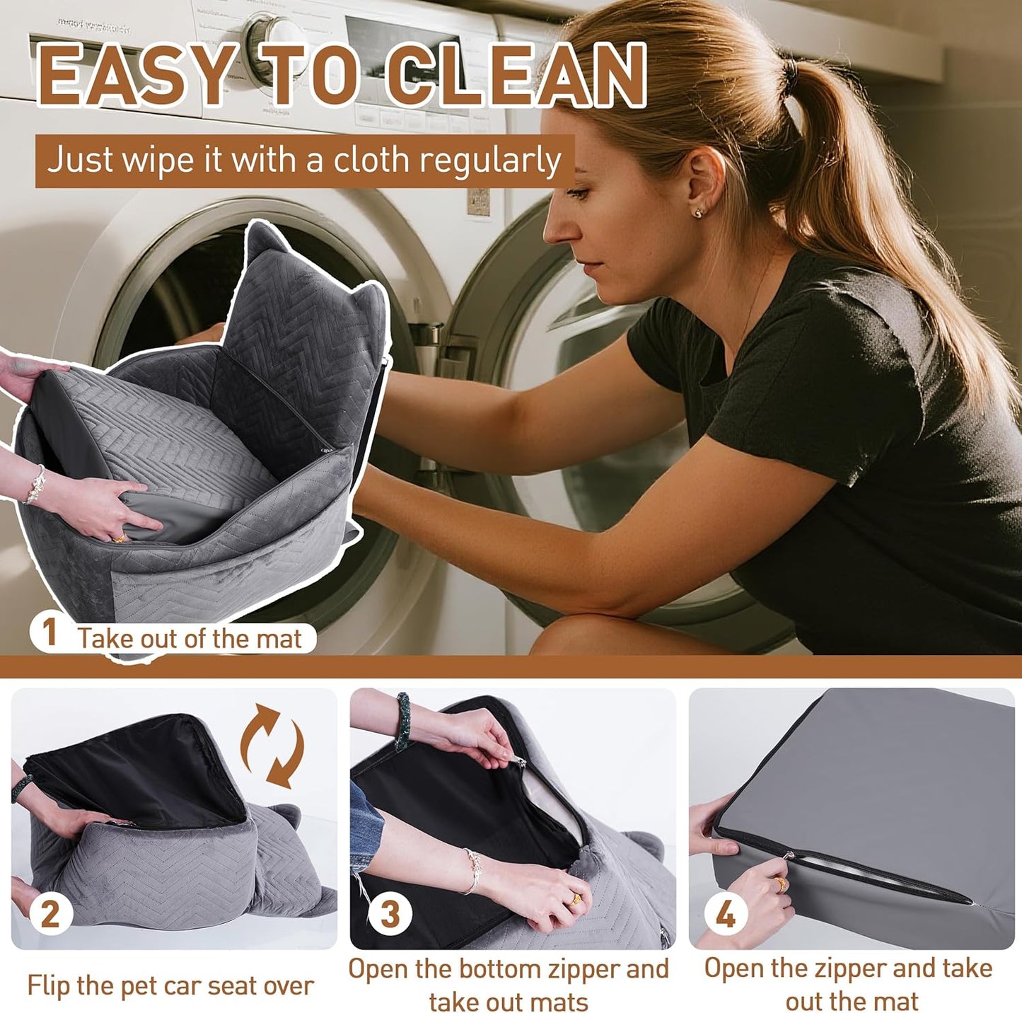 Dog Car Seat for Small/Medium Dogs Up to 30 lbs, Memory Foam Dog Booster Car Seats with Waterproof PU Cover, Pet Seat with Storage Pockets & 2 Safety Belt for Travel(Grey)