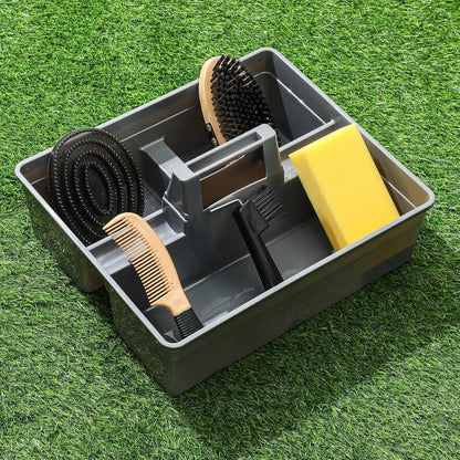 Abbylike 6 Pieces Horse Grooming Tote Kit Plastic Storage Grooming Bag for Horses Durable Tote Tack Box Organizer with Handle Horse Brush Sets Cleaning Caddy Supplies(Gray)
