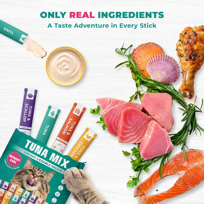 Beloved Pets Creamy Lickable Cat Treats & Wet Food Squeeze Tubes – Liquid Kitten Snacks, Urinary Tract Care, Multivitamin Treats for Cats, & Small Dogs, Lick Up 20 Sticks Tuna Mix