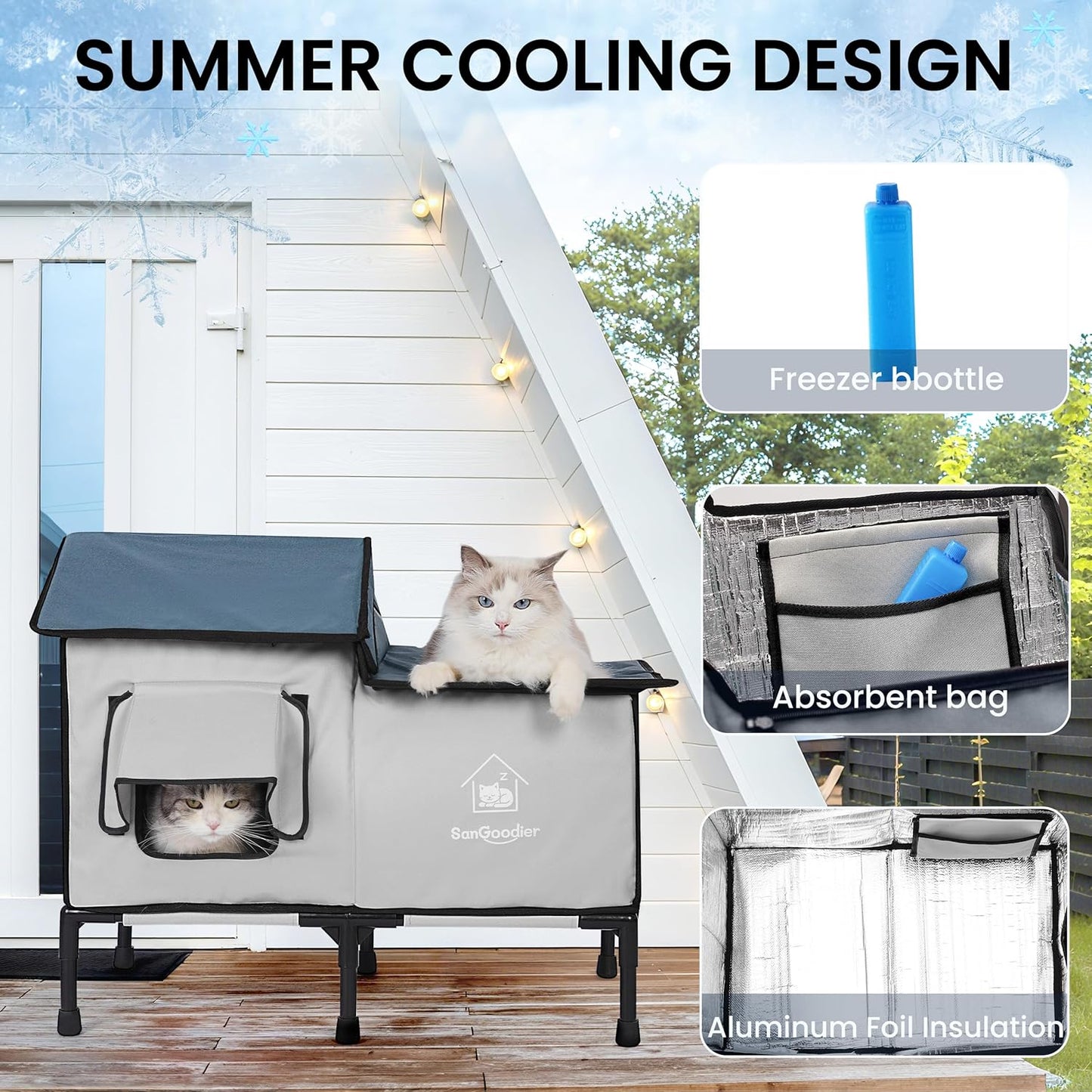 Cat Houses for Outdoor Cats, Outdoor Cat House Weatherproof with Insulation Layer for Warm, Foldable Cat Shelter, Cave Beds for Pets Up to 55lbs for Garden, Patio, or Backyard (Grey-L)