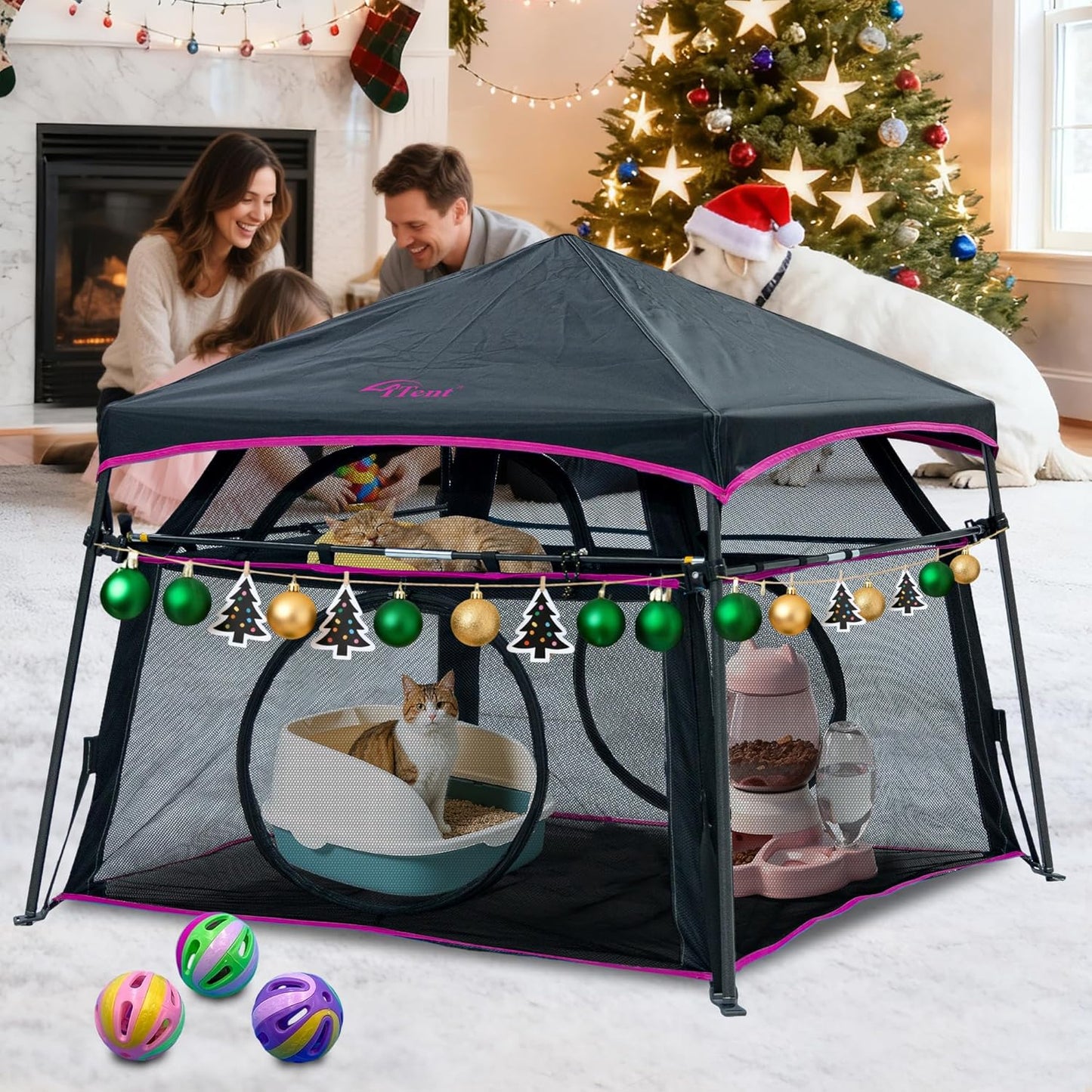 Extra Large Catio Outdoor Cat Enclosure 2-Tier Cat Tent for Patio, Balcony, Indoor & Outdoor, Foldable Cat Playpen with 3 Doors, Weatherproof Sunproof with Fashionable carrybag（Patented）