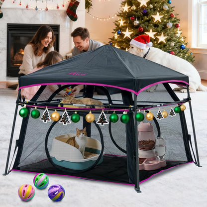 Extra Large Catio Outdoor Cat Enclosure 2-Tier Cat Tent for Patio, Balcony, Indoor & Outdoor, Foldable Cat Playpen with 3 Doors, Weatherproof Sunproof with Fashionable carrybag（Patented）