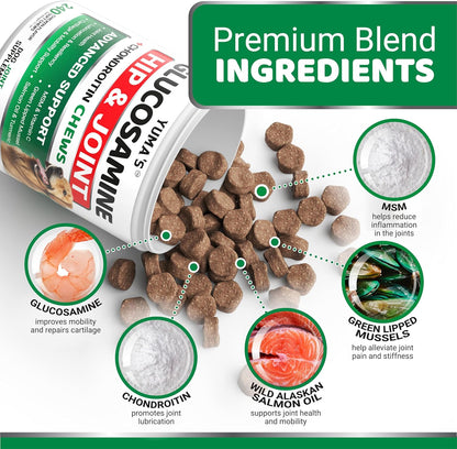 Glucosamine for Dogs - 240 Chews - Hip and Joint Supplement for Dogs - Advanced Glucosamine Chondroitin Treats with MSM - Joint Pain Relief - Large & Small Breed - Mobility Support - Made in USA