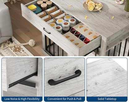 37.8" W Dog Crate Furniture for Small/Medium Dogs, 2-in-1 Iron-Wood Fusion Dog Cage Indoor As Side End Table, Farmhouse Dogs Kennel with Sliding Barn Doors & Storage Drawer, Grey