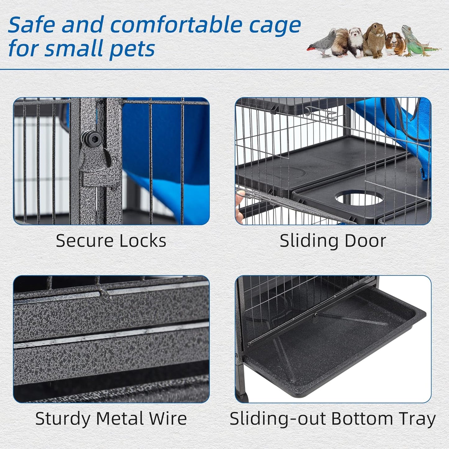 HABUTWAY 50''H Metal Small Animal Cages, Rolling Chinchilla Cage with Removable Ramps, Lagre Critter Nation Cage for Chinchillas/Guinea Pigs/Rabbit, Ferret Cages with Hammock & 5 Tiers, Black