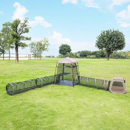 Catio Outdoor Cat Enclosure Combo for Indoor and Outdoor,3 Tier Cage Inside, Pop up Catio,Portable and Foldable(Includes one cat Tower Tent,one Tunnel and a cage) + cat Tunnel(2 Packs)