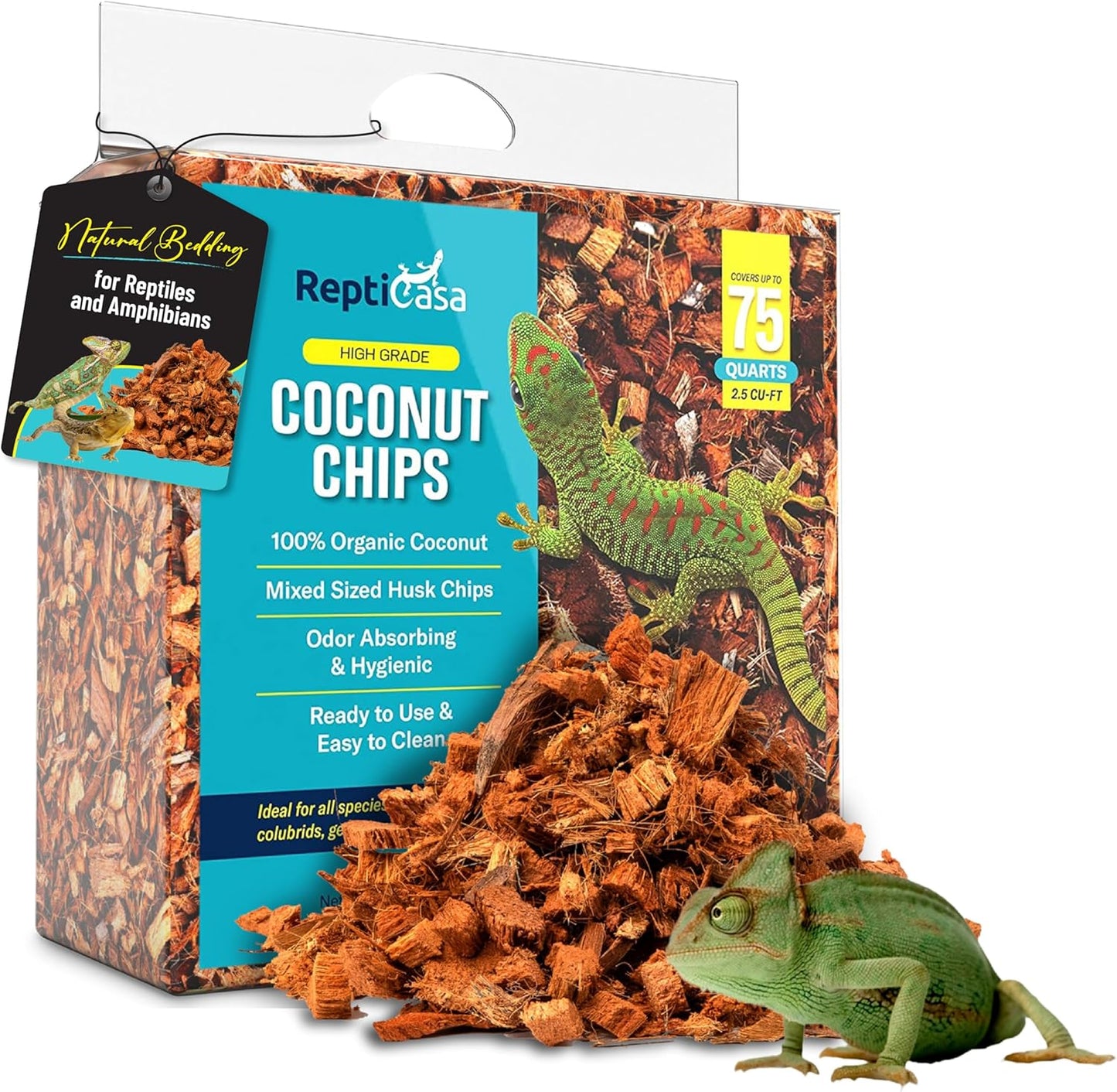 Coconut Chips Substrate Block - Natural, Organic Bedding for Reptiles, Snakes, Tortoise, and Amphibians - Clean, Odor Absorbing, and Expandable up to 75 Quart - Tank Coco Husk