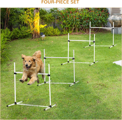 PawHut 4 Piece Dog Agility Training Equipment for Dog Agility Course with Adjustable Height Jump Bars, Included Carry Bag, & Displacing Top Bar, White