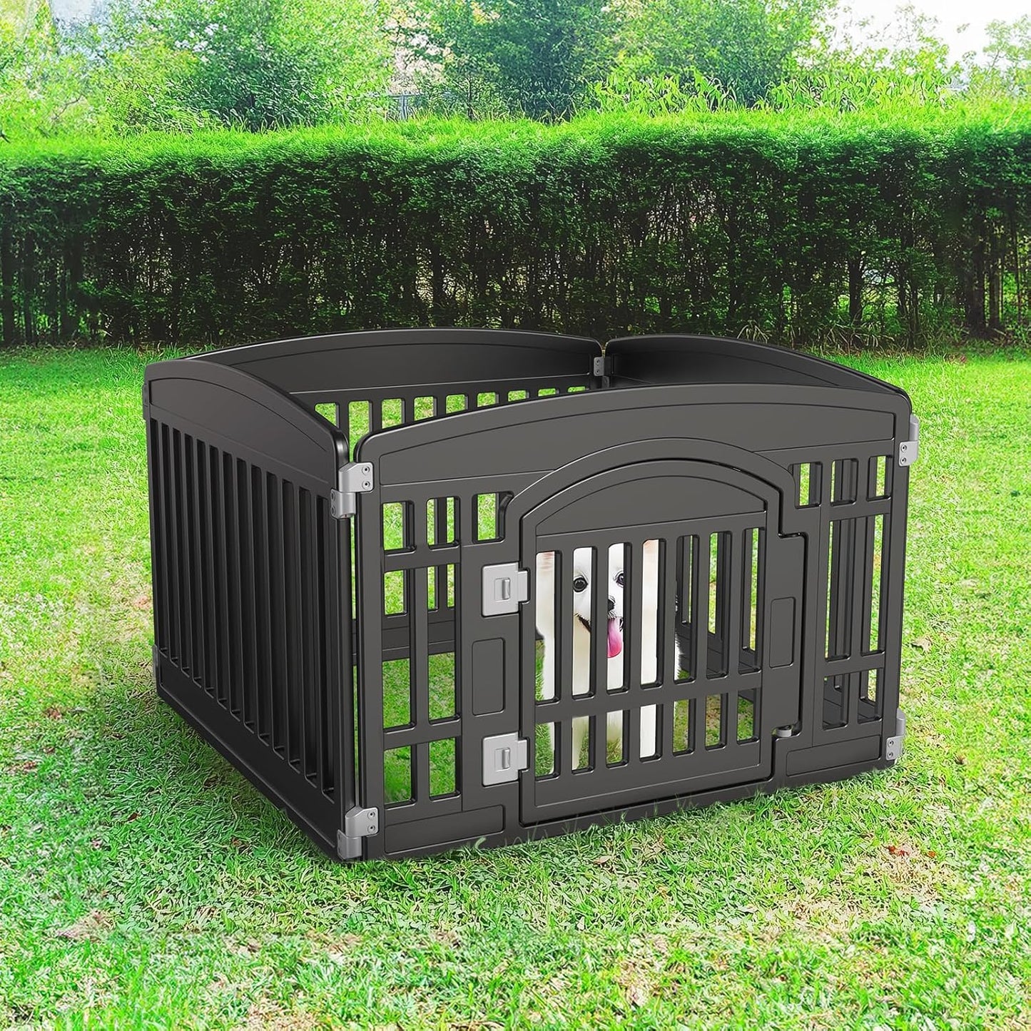 SMUG Dog Playpen 6-Panel 24 Inch Safe Secure Indoor Outdoor Pet Fence, Folding Portable 35 x 35 x 24IN, Ideal for Small to Medium Dogs Easy to Clean (Black)
