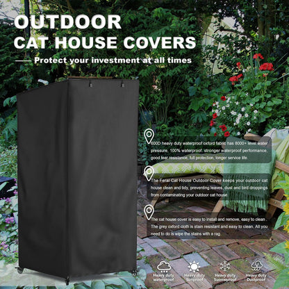 Outdoor Cat House Cover,Large Catio Cat Enclosures Dust Protection Cover, 600D heavy-duty waterproof tarpaulin , 100% Waterproof, 24.5"L x 23.4"W x 62.8"H ,Black